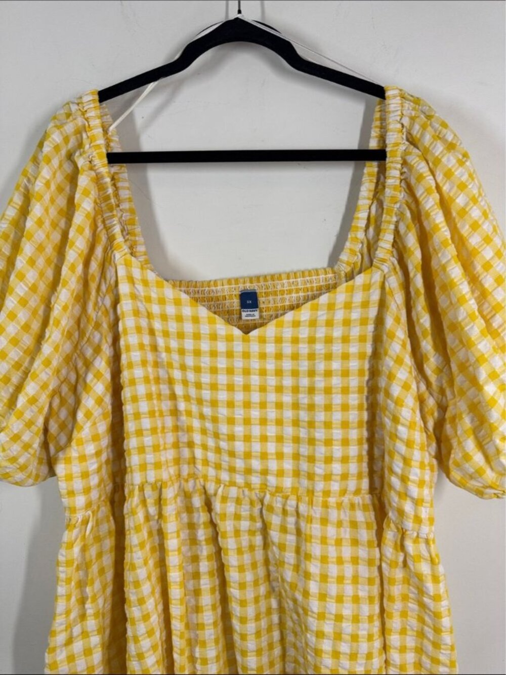 Old Navy Cotton Gingham Smocked Dress Yellow White 3X Cottagecore Summer Picnic - Picture 3 of 14